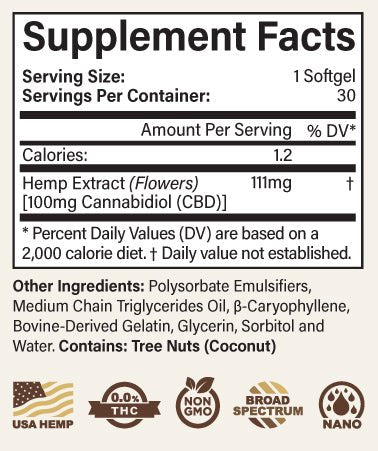 CBD Extra Strength Softgels 100mg, 30 count (0.0% THC) - Spring Street Vitamins