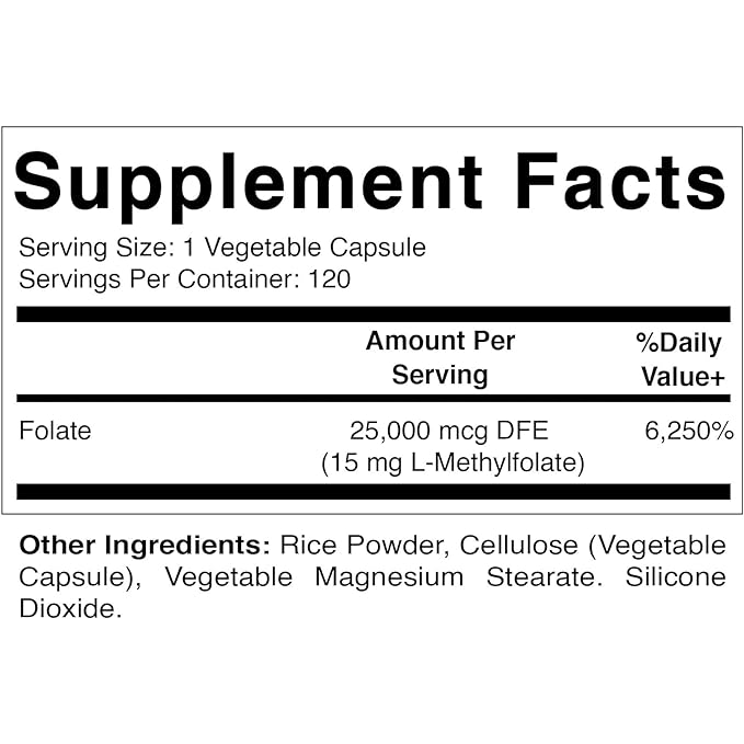 Methyl Folate 15mg (15,000mcg), 120 Vegetable Capsules - Spring Street Vitamins