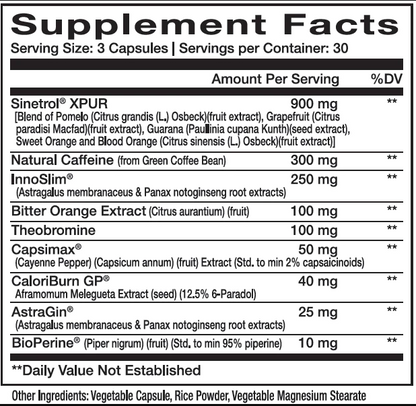 NovaBurn 2.0, 90 Vegetable Capsules - Supplement Facts