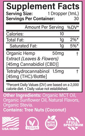 Organic CBD Oil 45mg per serving, Full Spectrum, Tropical Fruit Flavor (<0.3% THC) - Spring Street Vitamins